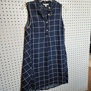 Sophie Max Checked Pattern Dress Size XS Navy White Grid Sleeveless Pock…